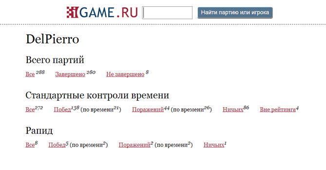 Статистика в профиле игрока на iGame.ru
